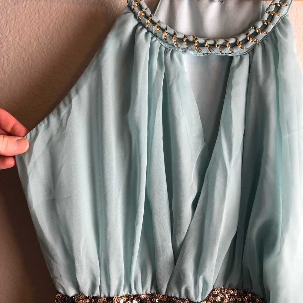 XTaren Teal & Gold Sequin Cocktail Dress L - Picture 5 of 8